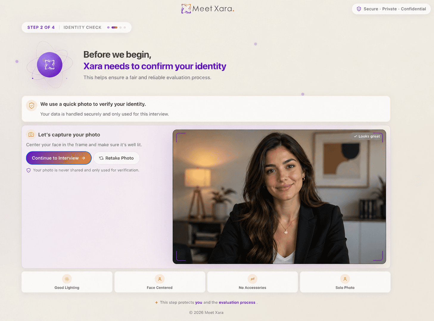 Meet Xara — AI interview product screen